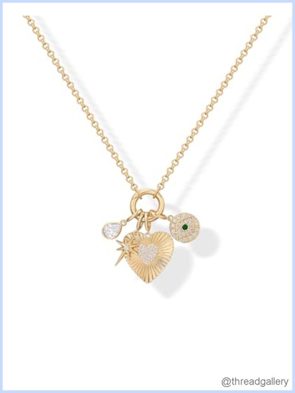 14K Gold Plated Toggle Pendant Charm Necklace Cubic Zirconia